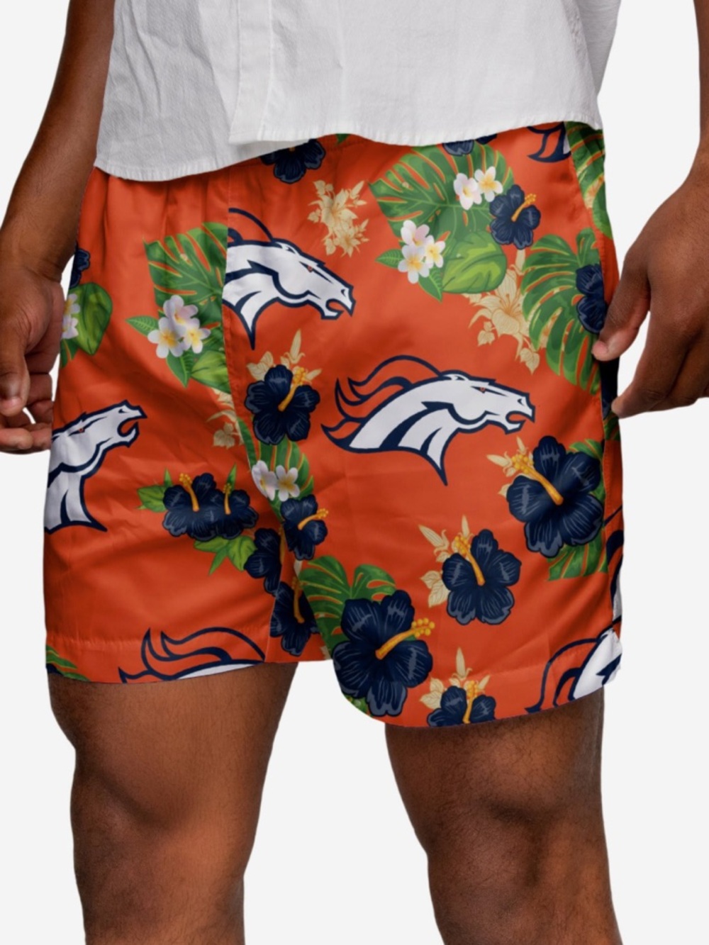 NFL Denver Broncos Orange Floral Men's Swim Shorts Size Large -- washed not worn